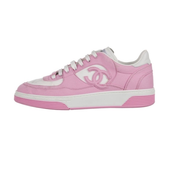 Chanel 2024 Interlocking CC Logo Sneakers pink white 38 - Picture 2 of 6